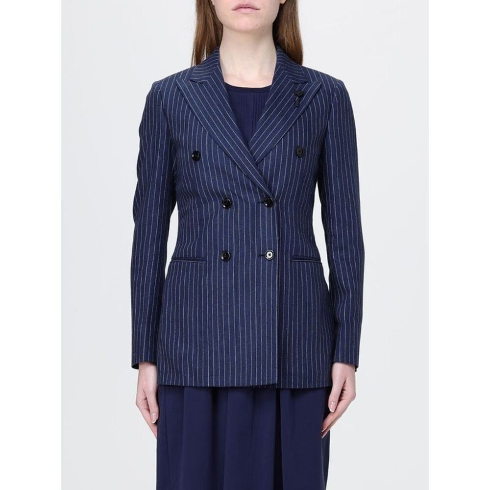Lardini Women Pinstriped Linen Blend Double Breasted Blazer Lardini